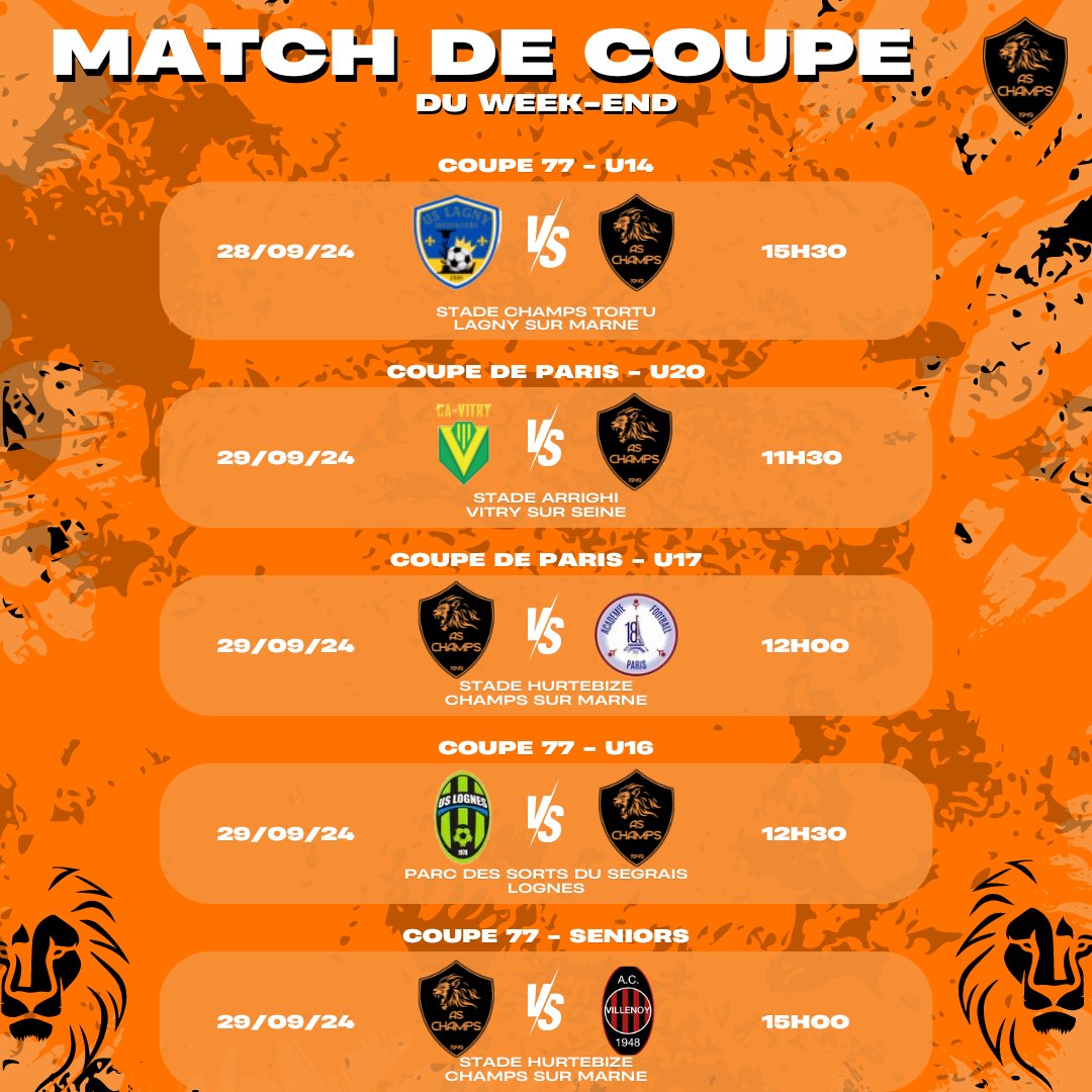 ASChampsFoot's tweet photo. Le calendrier du week end https://t.co/1vEio17baF