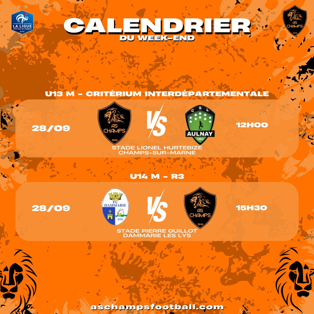 ASChampsFoot's tweet photo. Le calendrier du week end https://t.co/1vEio17baF