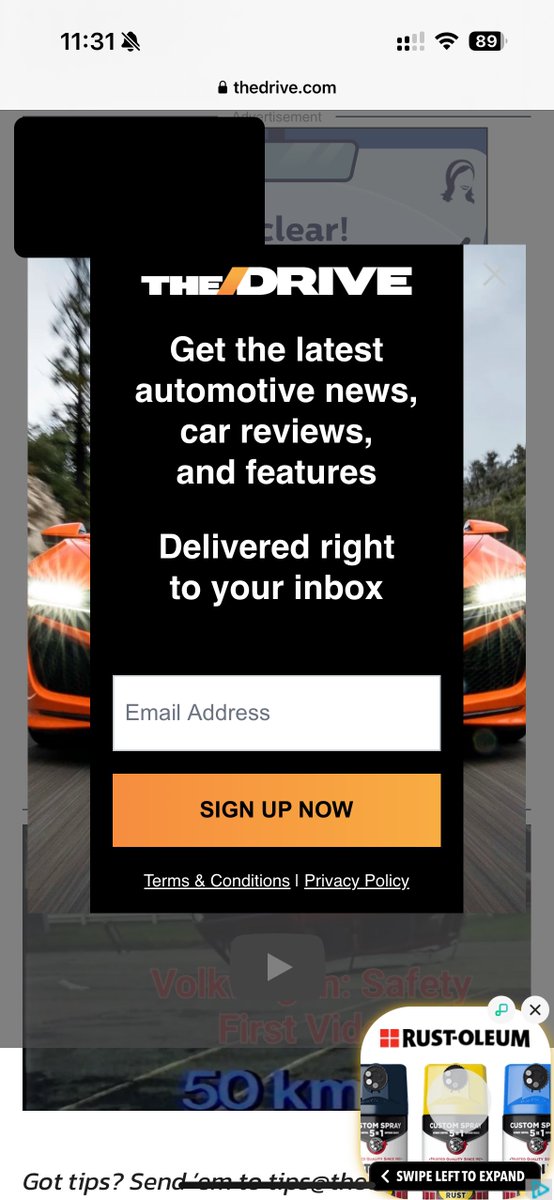 Hey, <a href="/thedrive/">The Drive</a>

You should be ashamed of this. This is how your visitors see your "content". It is 100% obscured with no less than five popover ads. Another one popped up after I took this screenshot.

How are we to respect you if you don't respect us, or your writers?
