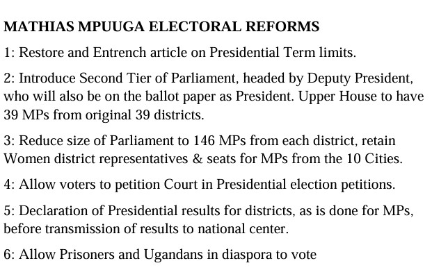 liaison54538's tweet photo. Hon. @MathiasMpuuga to introduce 5 key electoral reforms in Parliament ahead of #UgandaDecides2026, including restoring presidential term limits, reducing Parliament size, and enabling diaspora & prisoner voting. #ElectoralReforms #UgPolitics #TermExtension #RiggyG #ImpeachBoth. https://t.co/oWe5Ai38m6