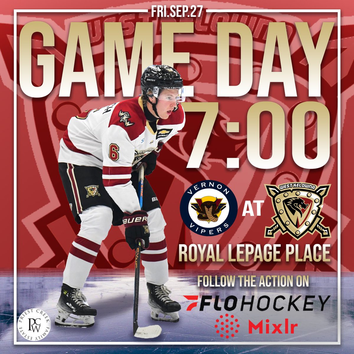 BCHLWarriors's tweet photo. IT’S HOME OPENER GAME DAY

We open the Home Campaign TONIGHT against the Vipers at RLP!

📍Royal LePage Place
🕰️ 7:00
🆚 Vernon
🎟️ https://t.co/CQkVfE9LoT
📺 @FloHockey 
📻 https://t.co/ERUxWNAVH9

#BCHL #WestKelowna https://t.co/EdtolAkfiV