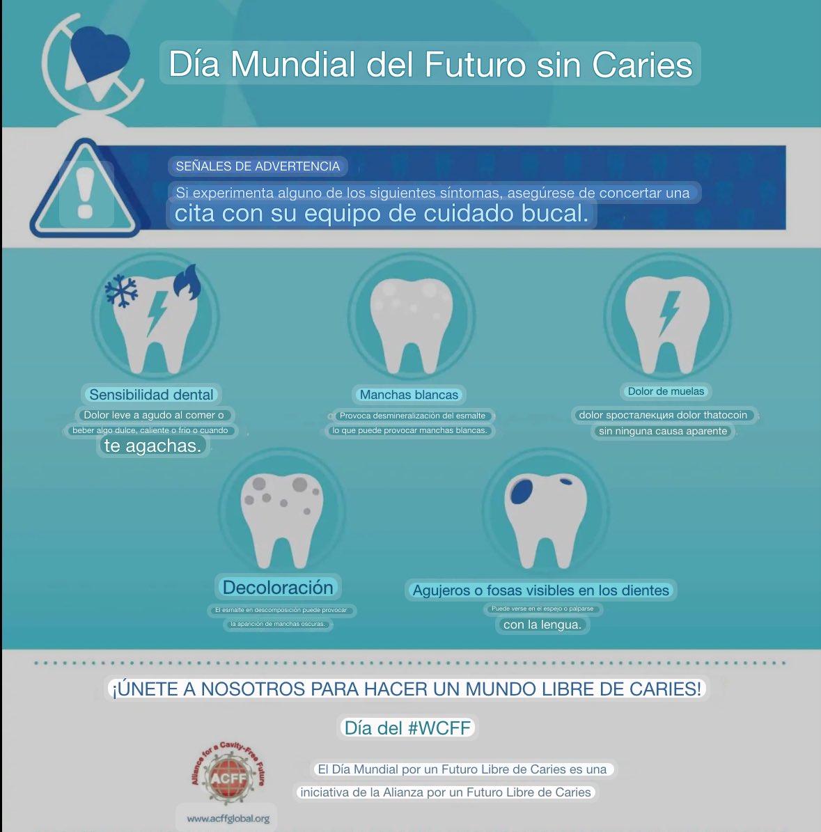 ¡Únete al World Cavity-Free Future Day 2024 el próximo 14 de octubre! 🦷🌍 Comparte y crea conciencia sobre la salud oral. #WCFFDay2024 #PrevenciónCaries