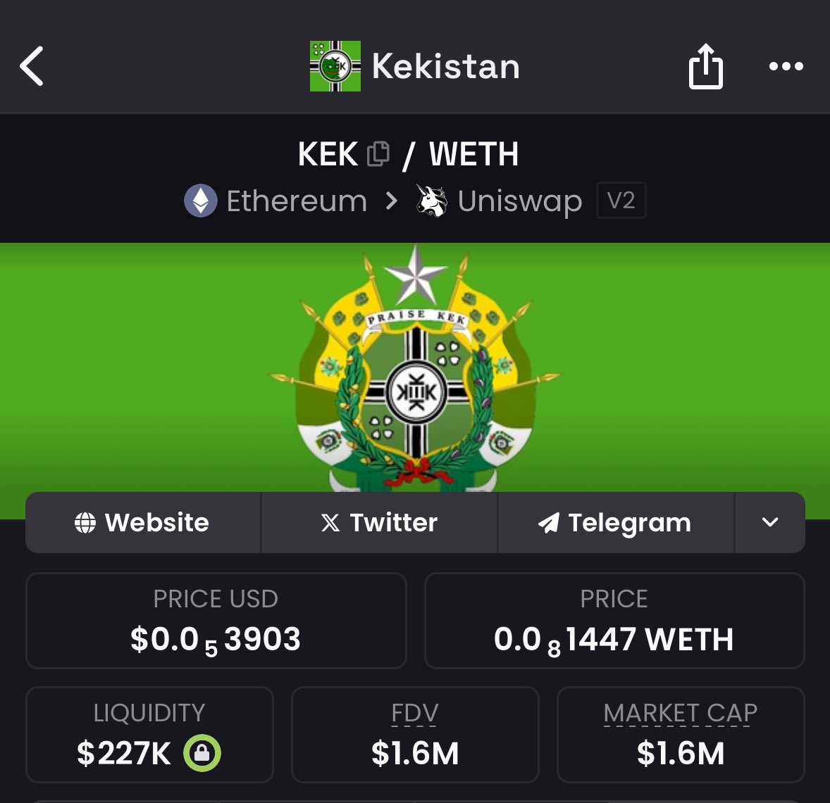 0xCarl's tweet photo. It’s your final chance to buy $kek

The homeland of all memes

@Kekistan_CTO 

0x4AdE2b180f65ed752B6F1296d0418AD21eb578C0 https://t.co/k9BOhfPtll
