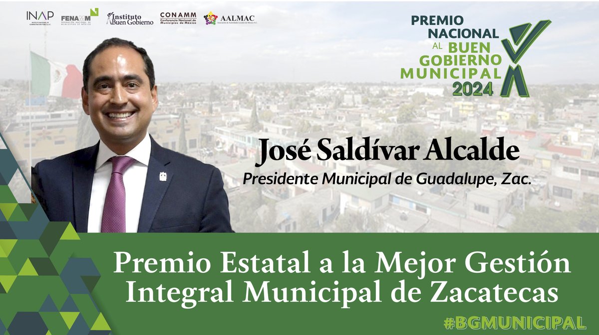 Alcalde de Guadalupe <a href="/gpeayuntamiento/">Ayuntamiento de Guadalupe</a>, José Saldívar <a href="/ChepeSaldivar/">José Saldívar Alcalde</a>, recibe <Premio Estatal a Mejor Gestión del Estado de Zacatecas🏆>

Se reconoce la exitosa implementación del <Proyecto Programa Municipal de Inclusión de las Personas con Discapacidad> 

¡Felicidades, Alcalde!
