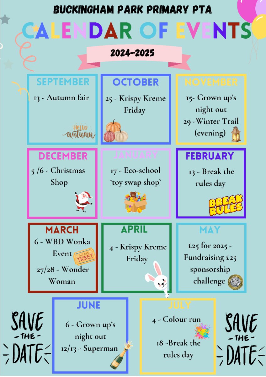 ⭐Save the date!⭐Our wonderful PTA have pulled together an exciting calendar of event for 2024-2025. We look forward to sharing more information soon.