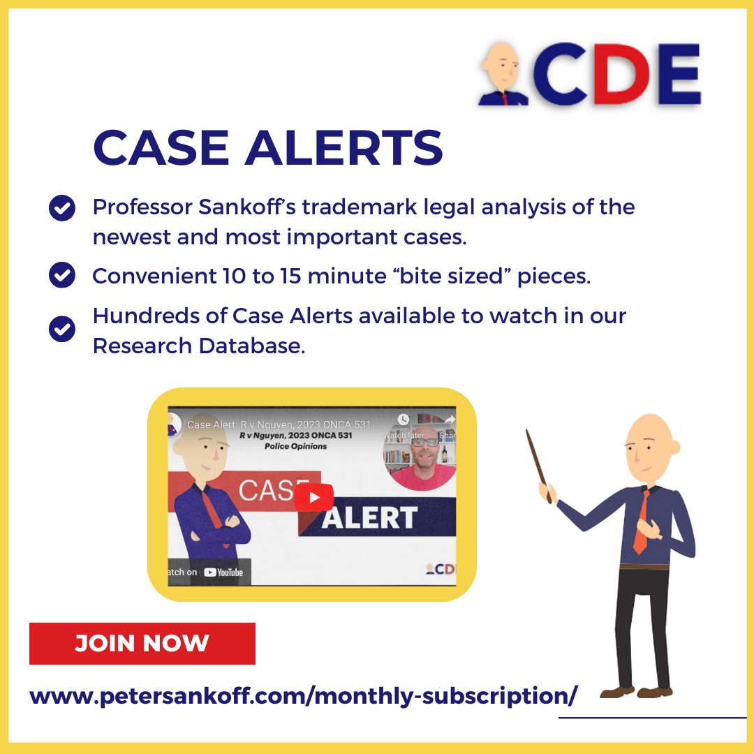 ProfSankoffsCDE's tweet photo. It's Case Alert Friday &amp; Professor @petersankoff takes a look at the Supreme Court's recent decision in R v Charles, 2024 SCC 29 (use of corroborative evidence). Don't miss it! 
https://t.co/7u7bjKKqat https://t.co/WqH2aTKSVe