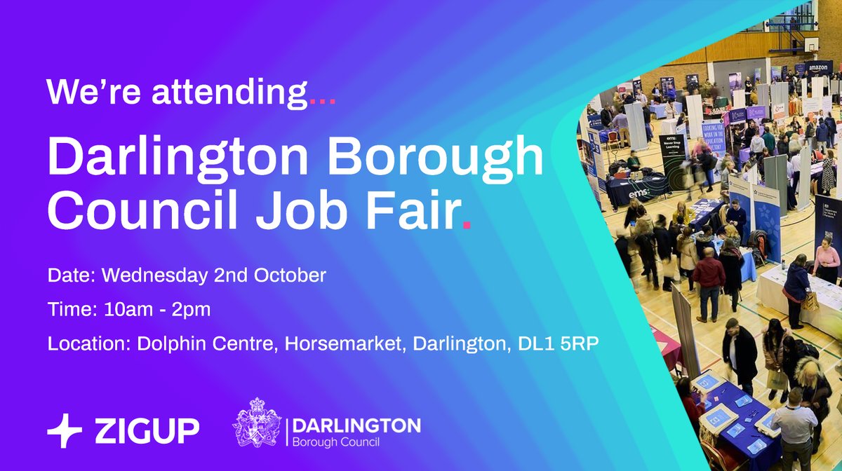 We’ll be at the Darlington Job Fair on Wednesday, October 2nd, from 10am-2pm at the Dolphin Centre (Horsemarket, DL1 5RP).

Want a sneak peek? Check out our openings here: zigup.com/careers

See you there!