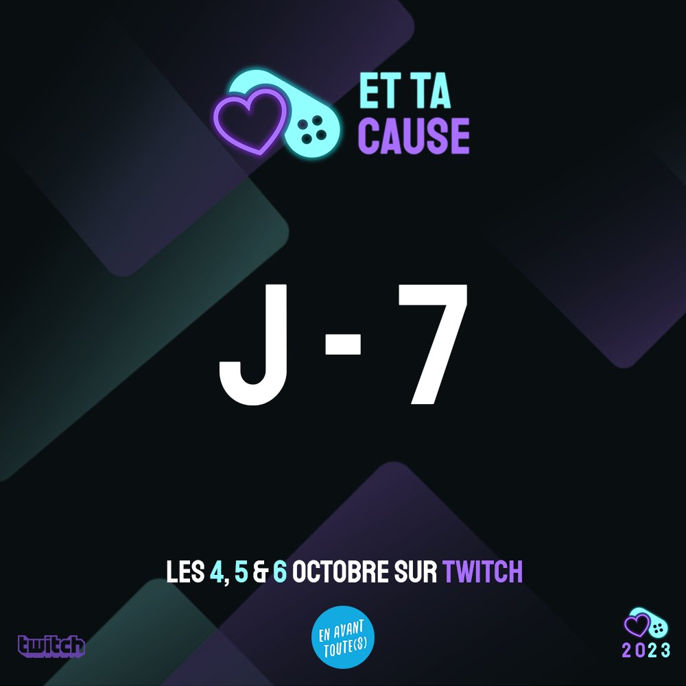 [#SaveTheDate 📅] J-7 avant EtTaCause

L'évènement débutera le 04/10 à 17h30 sur la chaine principale, n'hésitez pas à follow pour vous tenir au courant de toutes les belles choses que l'orga et les participant·es vous ont préparé !

À très vite sur twitch.tv/ettacause 💙💜