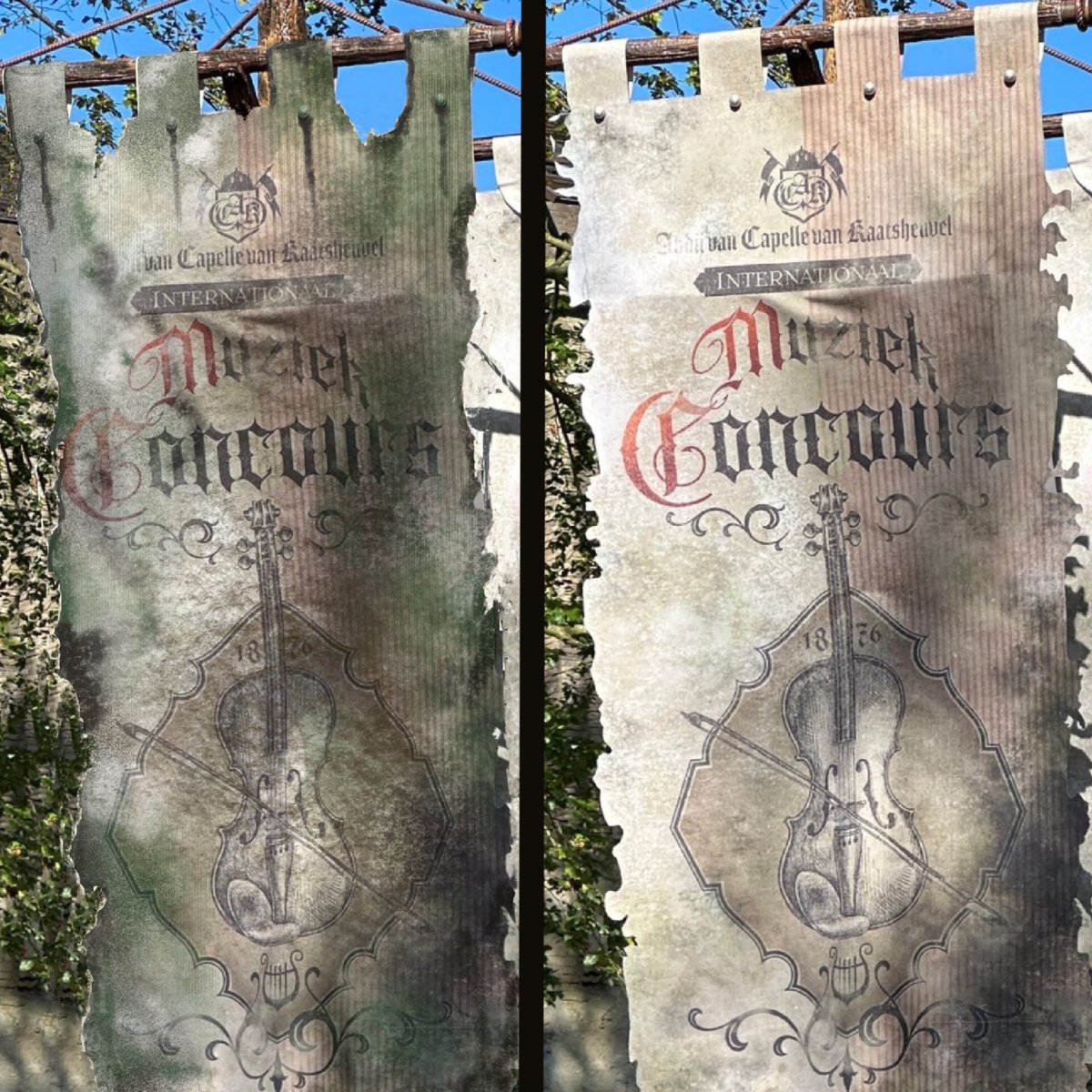 MartijnWeijden's tweet photo. Ik ben even zo vrij geweest 😅 Voor een vaandel uit 1876 is ie eigenlijk nóg te netjes. Had hem sowieso liever van ander materiaal gezien dan zeil. Maar ja. #DanseMacabre #Efteling #thematisering #consequent https://t.co/I6itaak01b