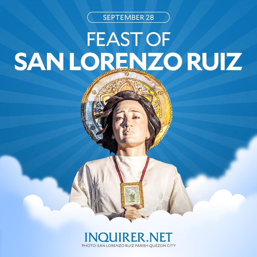 PRAY FOR US 🙏 

Today, Sept. 28, is the feast of San Lorenzo Ruiz, the patron saint of Filipino youth, the Philippines, the Chinese-Filipinos, people working overseas, and altar servers.

For more stories, visit inquirer.net