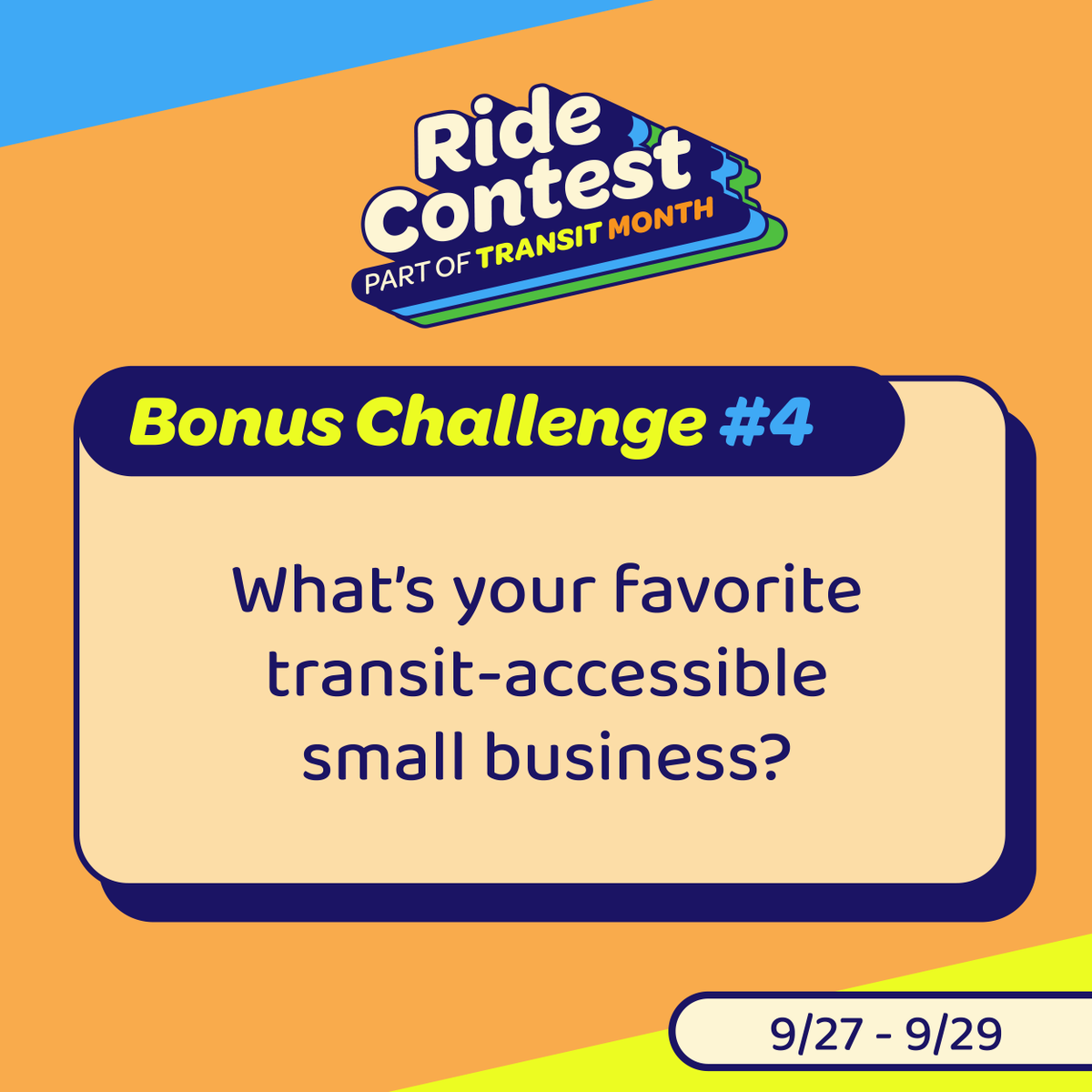 SFTRU's tweet photo. Ride Contest Bonus Challenge #4: What's your favorite transit-accessible small business?

Post your entry for each of our Weekly Challenges, using the hashtags #RideContest and #TransitMonth2024. Each post will enter you into a raffle for some extraordinary prizes! https://t.co/gni8DrE1qy