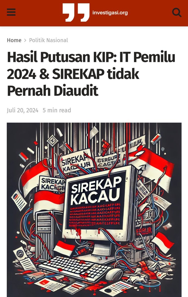 TedInvestigasi's tweet photo. Dewan Pembodohan Rakyat baru mengizinkan penggunaan SIREKAP untuk Pilkada.
Kami telah mengungkapkan bahwa SIREKAP tidak pernah diaudit, kini DPR gagal memerintahkan audit.
Kecurangan Pilkada dijamin...
https://t.co/082gkhQfnO https://t.co/dPFUy2SNP4