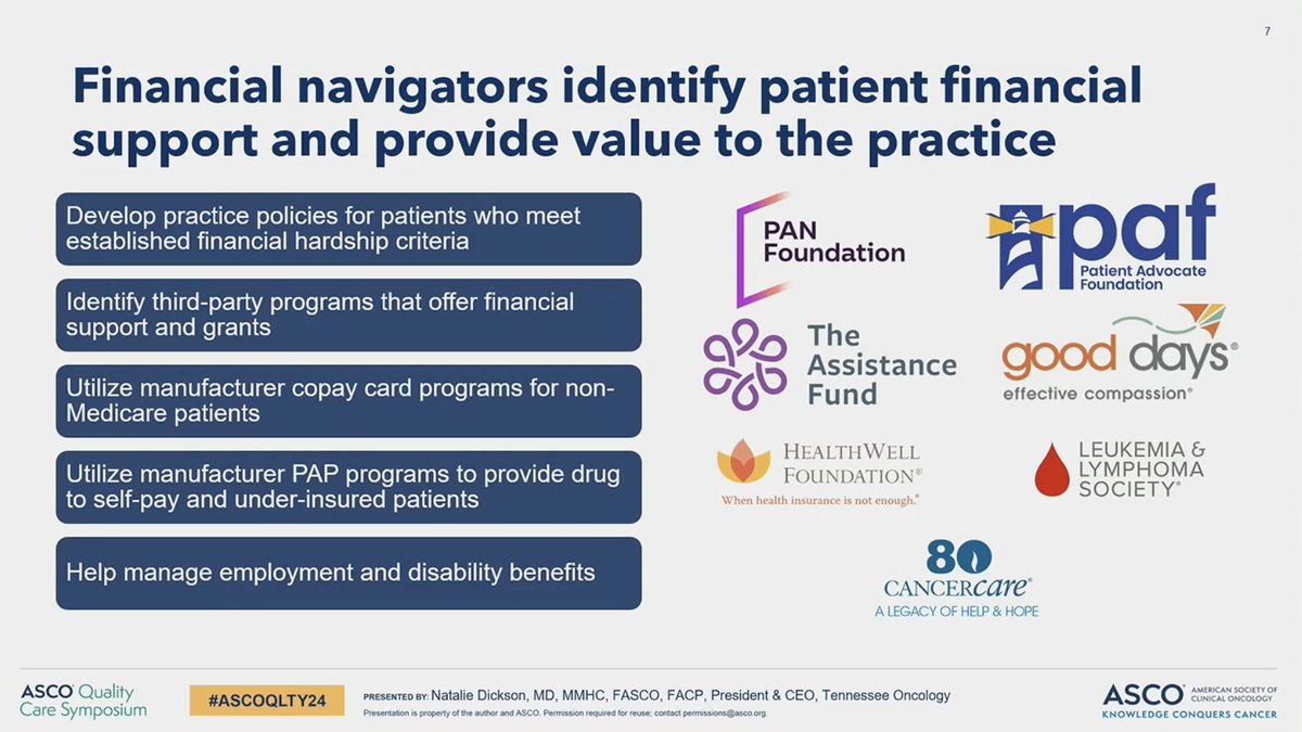Fumiko Ladd Chino, MD, FASCO (@fumikochino) on Twitter photo A COMPREHENSIVE program:
👉Train financial navigators.
👉Patient-centered navigation starts BEFORE the patient arrives in clinic.
👉Connect patients with social services (and develop new collaborations) and financial assistance.
Dr Natalie R. Dickson <a href="/TNOncology/">TennesseeOncology</a> #ASCOQLTY24 A COMPREHENSIVE program:
👉Train financial navigators.
👉Patient-centered navigation starts BEFORE the patient arrives in clinic.
👉Connect patients with social services (and develop new collaborations) and financial assistance.
Dr Natalie R. Dickson <a href="/TNOncology/">TennesseeOncology</a> #ASCOQLTY24