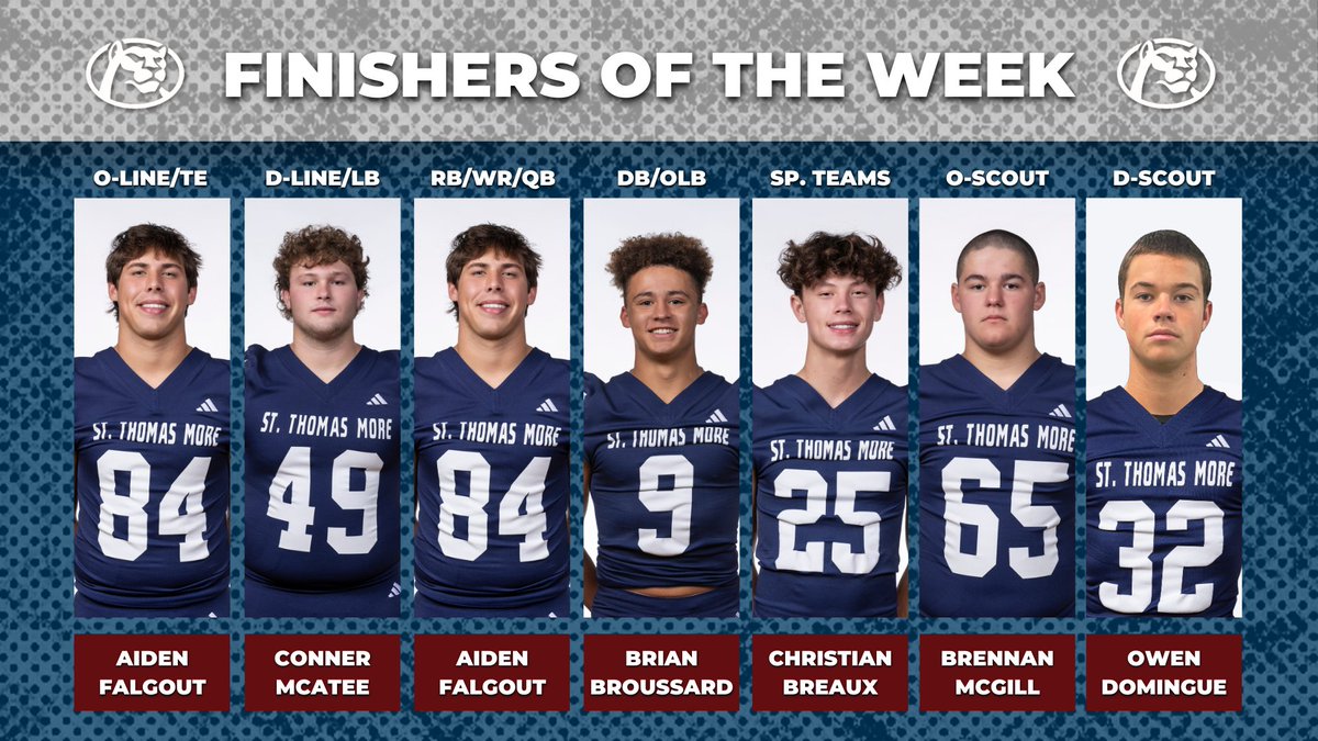 Here are the <a href="/STMCougarFB/">STMCougarFootball</a> Finishers of the Week for Acadiana.