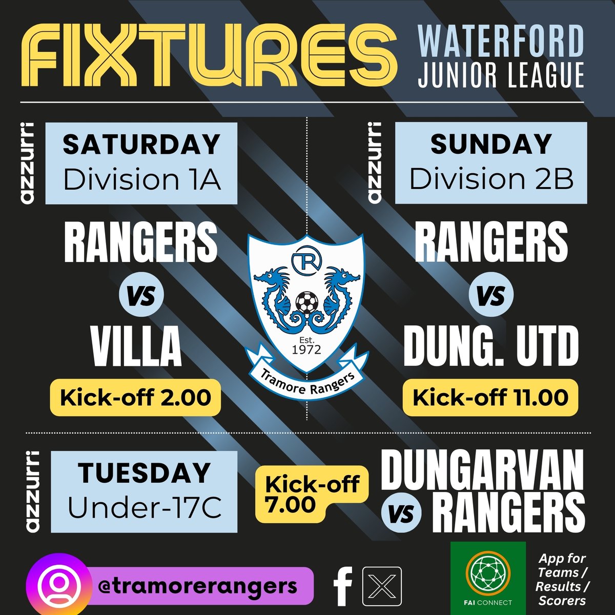 TramoreRangers's tweet photo. Best of luck to both #Tramore Rangers teams in action at The Orchard this weekend, and also to our U17s in Kilrush Park, Dungarvan on Tuesday evening. https://t.co/DI6RIvx34H