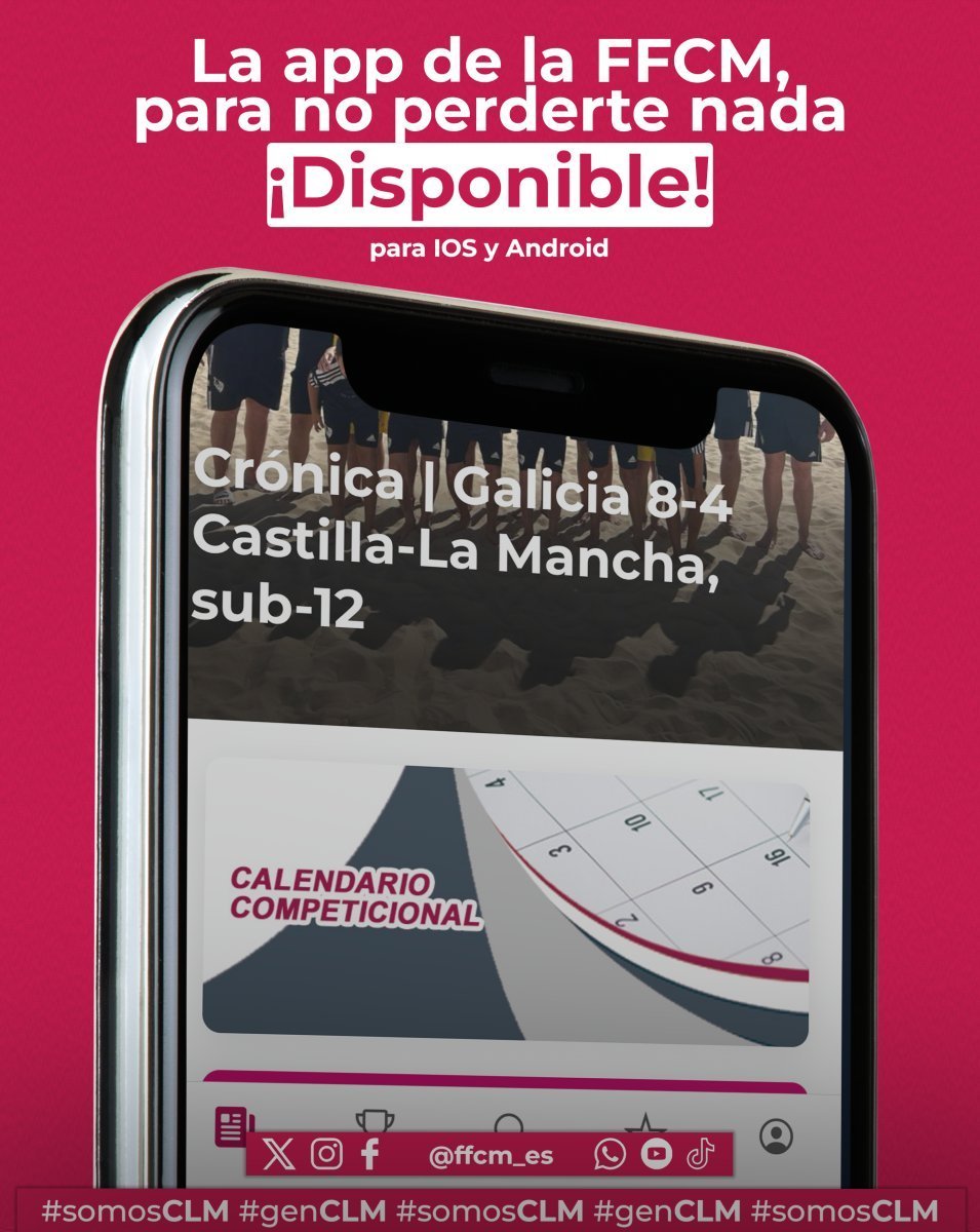 📱 APP |

🔛 ¡Arranca un fin de semana de muuuuchos partidos! ¡La #appFFCM 📲 en tu bolsillo!

+ de 4️⃣1️⃣K usuarios, y tú, ¿aún sin ella?

✌🏻 Android e IOS
🤖 play.google.com/store/apps/det…
🍏 apps.apple.com/es/app/ffcm/id…

📺 ¿Cómo funciona? 👉🏻 youtube.com/watch?v=DBY-7Z… 

#somosCLM | #appFFCM