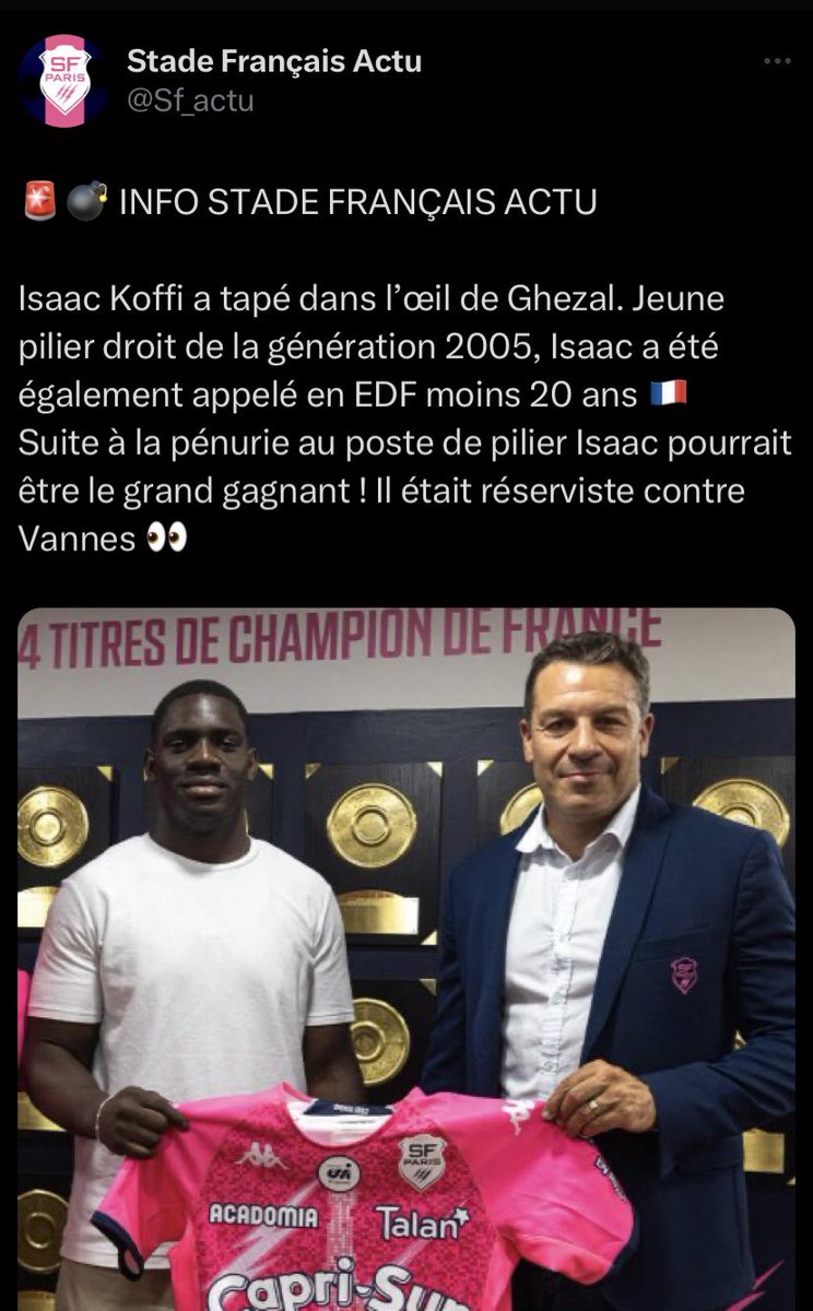 🚨 Annoncé en exclu il y’a 2 semaines grande première pour Isaac Koffi 🥹🔥
1 ère de la saison pour Dakuwaqa 🇫🇯
Meité également remplaçant !
Très dommage pour Motassi je n’arrive pas a comprendre … 

Vos avis sur cette compo ? ⬇️
