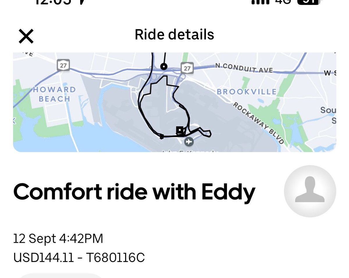 And .<a href="/Uber/">Uber</a> - you can see my airport transfer shows how lost this driver was. He could not find Terminal 7, and failed to take proper turns when I asked him to. #JFK #Uber #fail