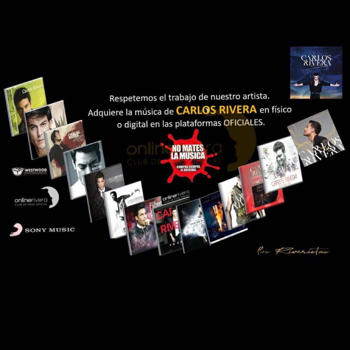 Online_RiveraP's tweet photo. .Respetemos y apoyemos el trabajo de nuestro artista @_CarlosRivera Adquiere su música  en Físico  ó Digital en las plataformas digitales  oficiales.

#MúsicaLegalSí  #NoMatesLaMusica #CarlosRivera 

@WestWoodEntt  @sonymusicmexico @LQCLRiveristas https://t.co/UwMIjbWP8X