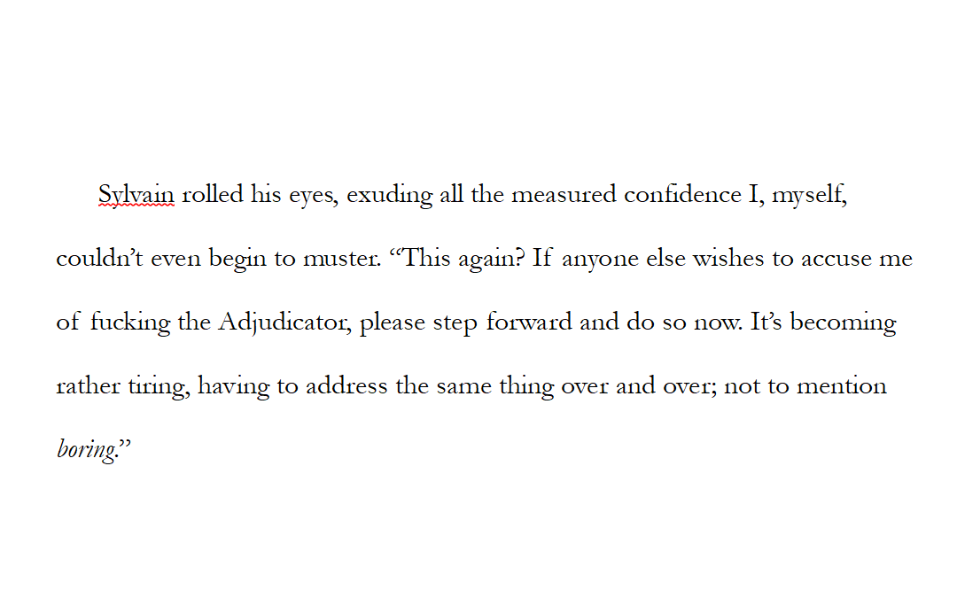 What’s the very last line you wrote? No context. No cheating!

Can you believe I only have a few more chapters of Space Dragon WIP to write?