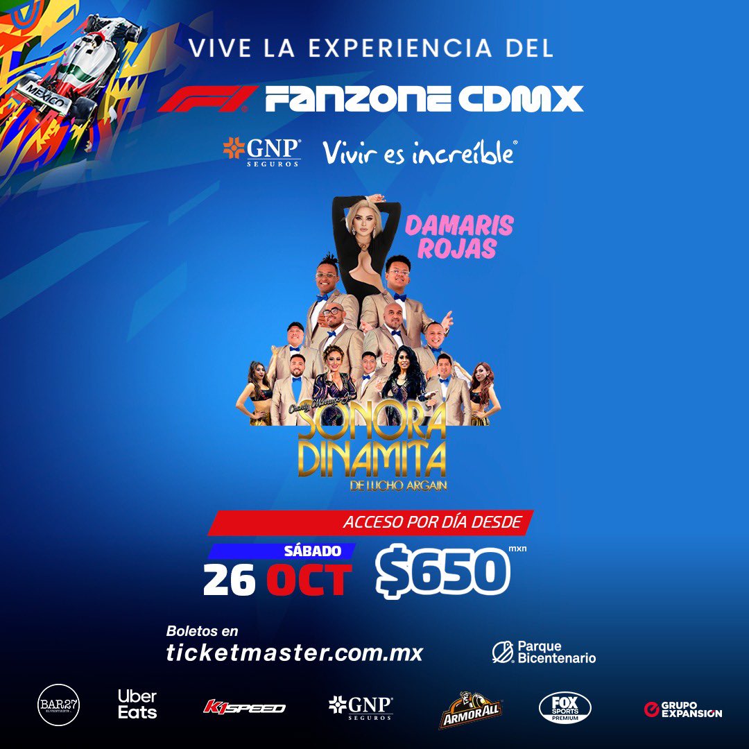 FANZONEGNPCDMX's tweet photo. ¡El baile de la @sonoradinamita y #DamarisRojas estará en el F1 Fanzone GNP Vivir es increíble! 🏁

Además de ver el premio mexicano podrás disfrutar de este show y ponerte a bailar en el @PBicentenarioMX. 🏎️

No te quedes fuera 🎟️ https://t.co/vb07IQLQcw

#F1ESTA https://t.co/bK63NUnC1R