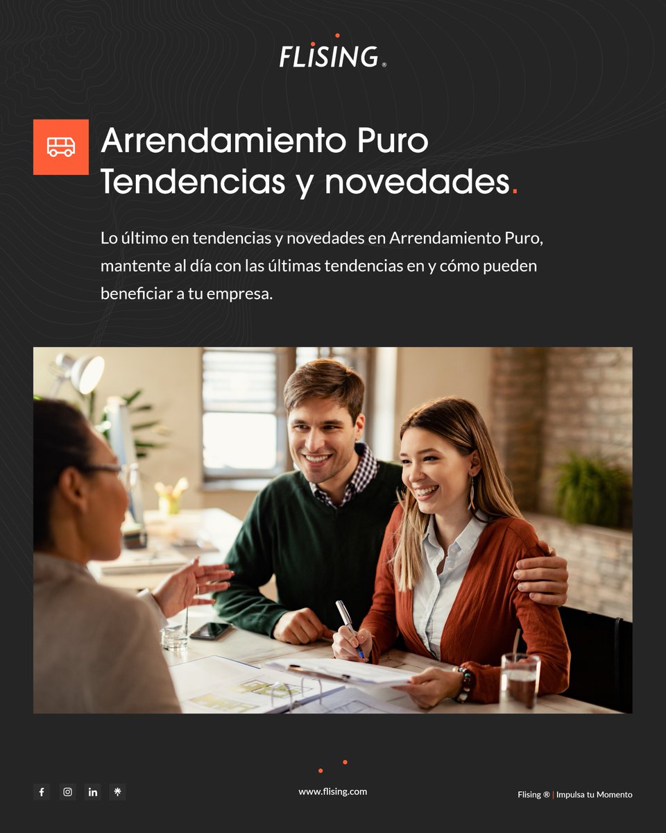Flising_mx's tweet image. Lo último en tendencias y novedades en #ArrendamientoPuro. 🔍💼📈  

Mantente al día con las últimas tendencias en Arrendamiento Puro y cómo pueden beneficiar a tu empresa. Solo con Flising. 💡✅  

📲 Visita nuestro sitio web bit.ly/4ddolfj