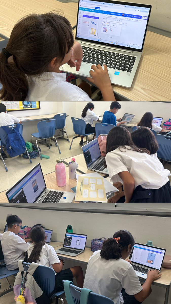 Chitra122's tweet photo. Our Afterschool Graphic Designers' Club is buzzing with creativity! Students learning basics of design: colour theory, typography etc. Creating intriguing designs. They were thrilled to explore Canva's tools, learning hands-on with Canva for Education Premium!💻✨@EnrichmentTbs https://t.co/7YPJNQq82p