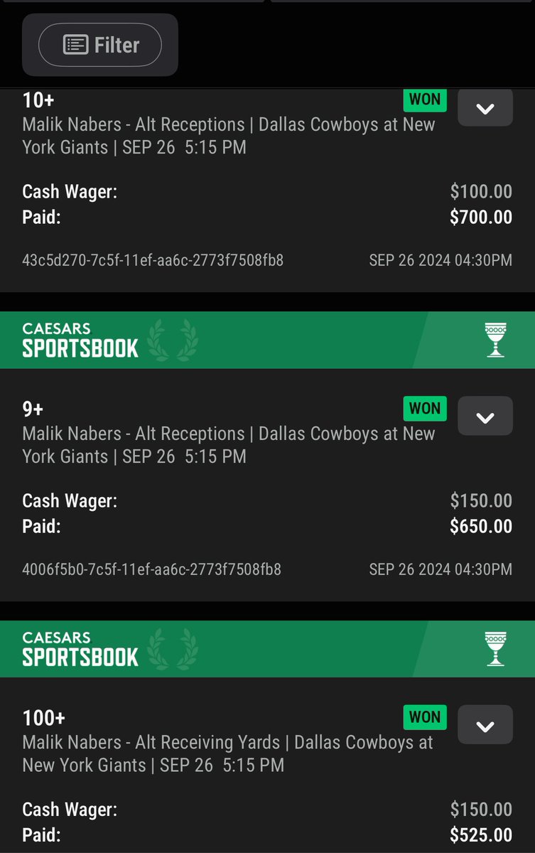 Narcocop's tweet image. 🪜🪜 King back at it again yesterday.   +$2800 on Nabers! #Ladders #bettingtips Join the damn discord , we are printing all weekend.  💵💵💵💵💵