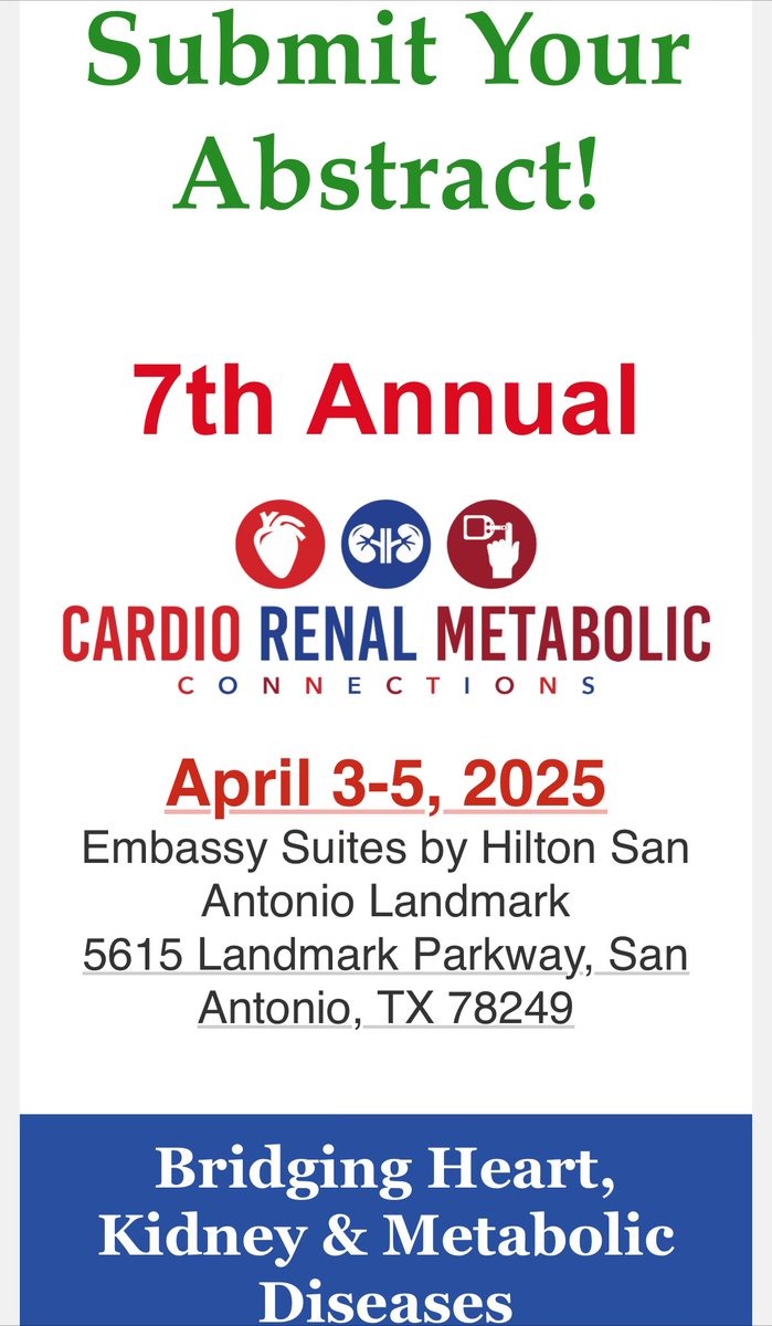 Submit your science! #CRMC2025 <a href="/SBansalNeph/">Shweta Bansal</a> <a href="/UTHealthCME/">UT Health SA CME</a> <a href="/AnandPrasadMD/">Anand Prasad</a>