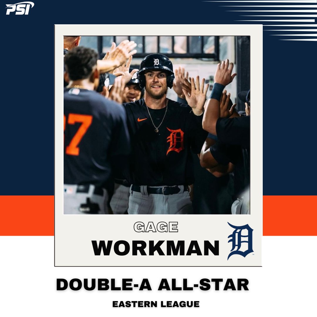 Congratulations to Gage Workman on being named a Double-A Eastern League All-Star! Gage batted .280/.366/.476 and had 53 XBH with 89 RBIs this season in Double-A! 👏🏼👏🏼 #PSIFamily