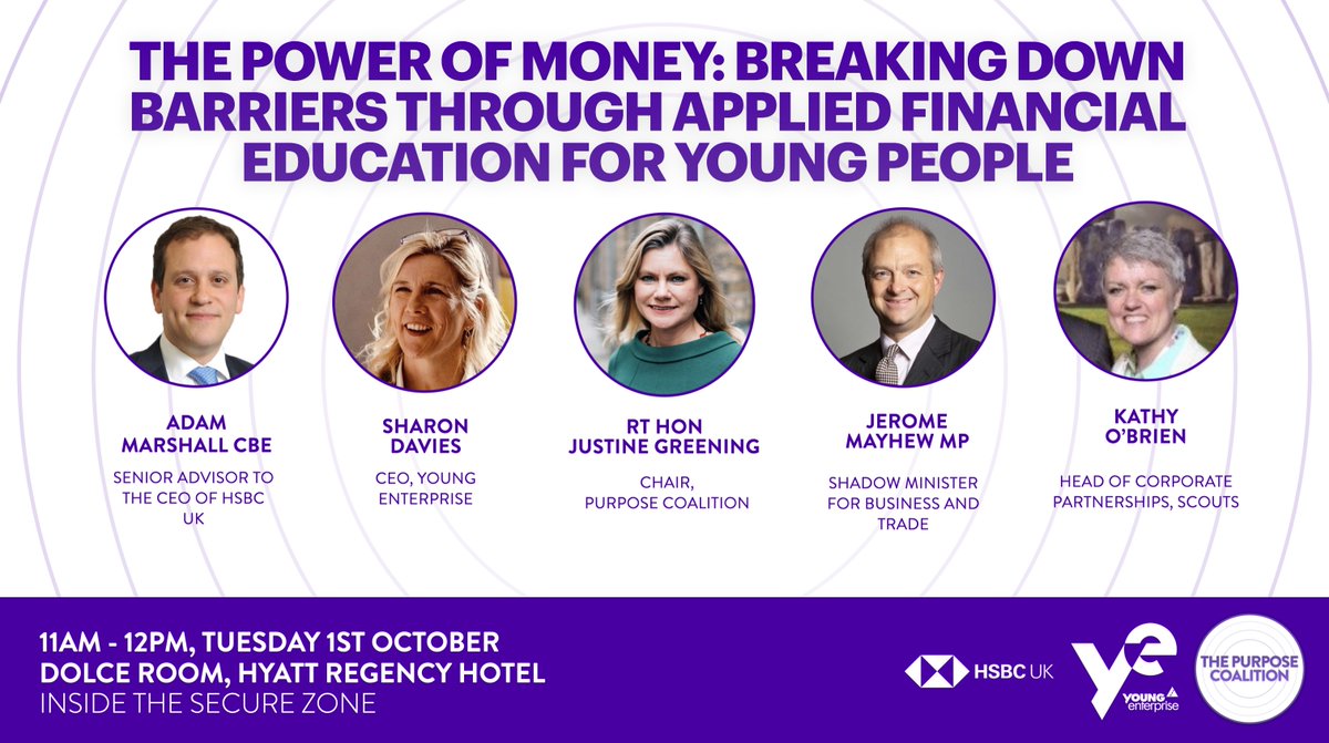 tpCoalition's tweet photo. ⏱️ Starting in ten minutes!

The power of money: breaking down barriers through applied financial education for young people. In partnership with @youngenterprise 

📍 In the Dolce Room of the Hyatt Regency (in the secure zone)

https://t.co/wfSYm00rSk https://t.co/2qhQI0Aw1j