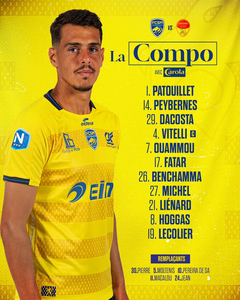👥 Découvrez 𝗹𝗲 𝗫𝗜 𝗱𝘂 𝗙𝗖𝗦𝗠 pour affronter l'<a href="/US_Orleans/">US Orléans</a>.

⌚️ Coup d'envoi à 19h30.

#FCSMUSO