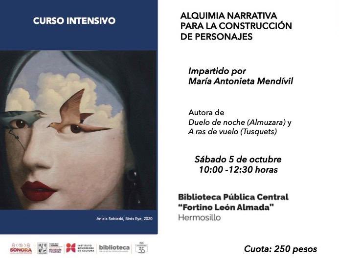 Pronto estaré en Hermosillo para impartir un curso intensivo: Alquimia narrativa para la construcción de personajes.
 
📌Sábado 5 de octubre en la Biblioteca Central, de 10:00 a 12:30 horas.

Regístrate aquí:  
👉🏽 docs.google.com/forms/d/e/1FAI…