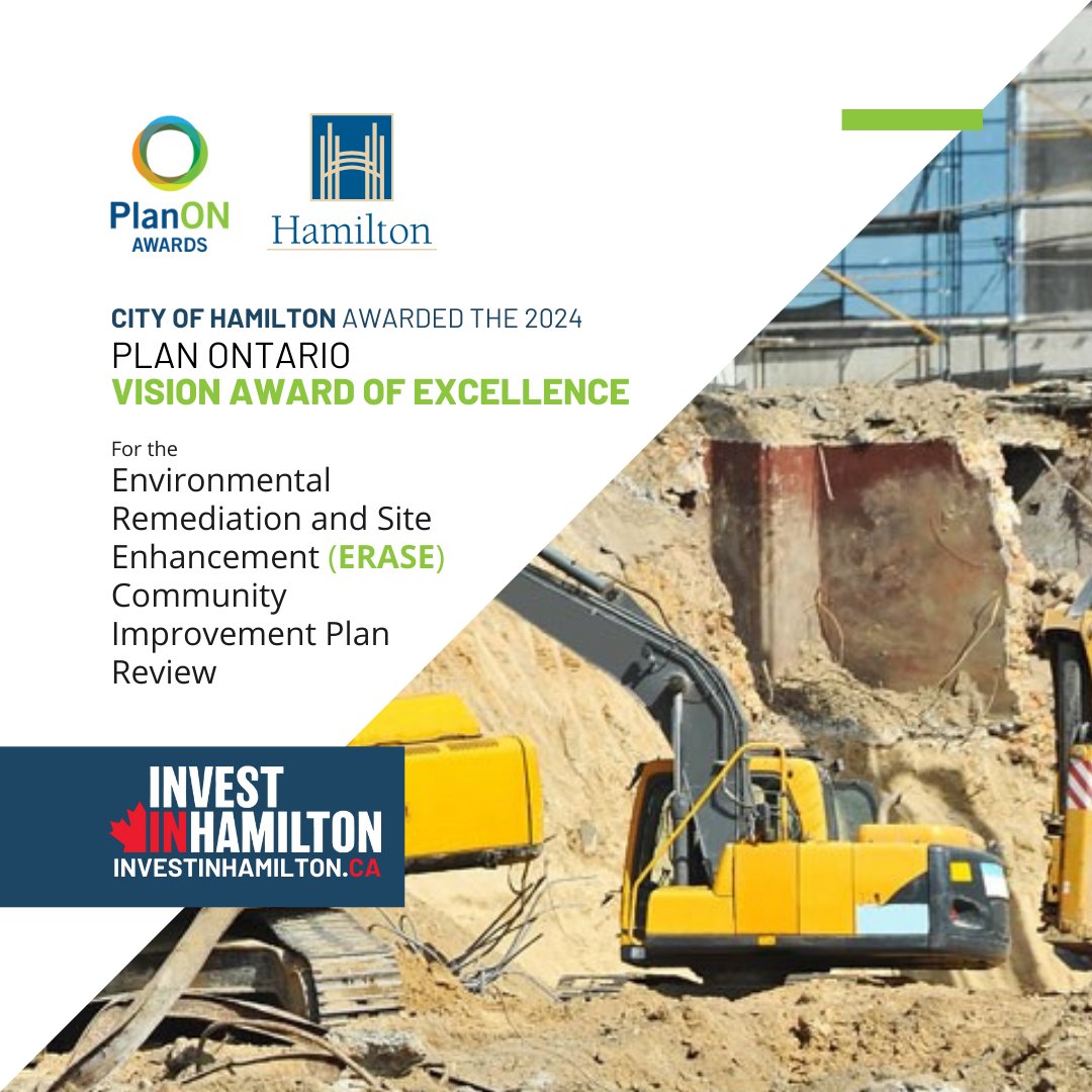 We are thrilled to announce that the <a href="/OntarioPlanners/">OPPI</a> has awarded the <a href="/cityofhamilton/">City of Hamilton</a> its prestigious Plan Ontario Vision Award of Excellence for our Environmental Remediation and Site Enhancement (ERASE) Community Improvement Plan! 🏆