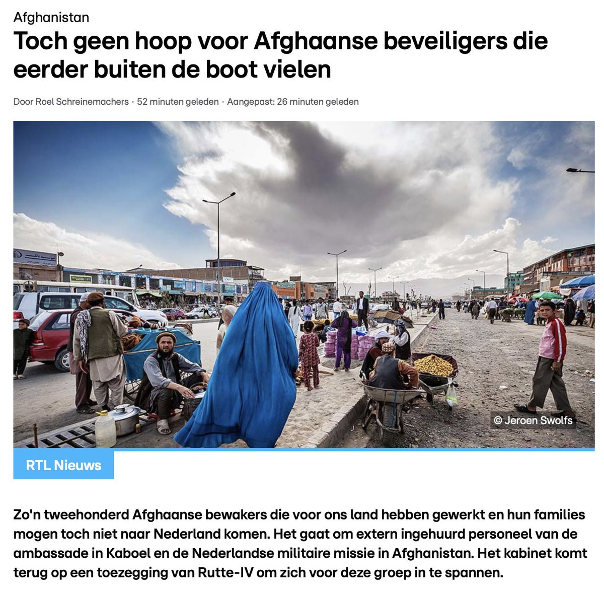 Het kabinet laat mensen in de steek die hun leven hebben gewaagd om Nederlandse militairen te beschermen in Afghanistan. 

Hebben we dan helemaal geen eergevoel meer? Waar is ons fatsoen? Kabinet, draai dit terug! Los onze ereschuld aan Afghaanse oud-medewerkers in.