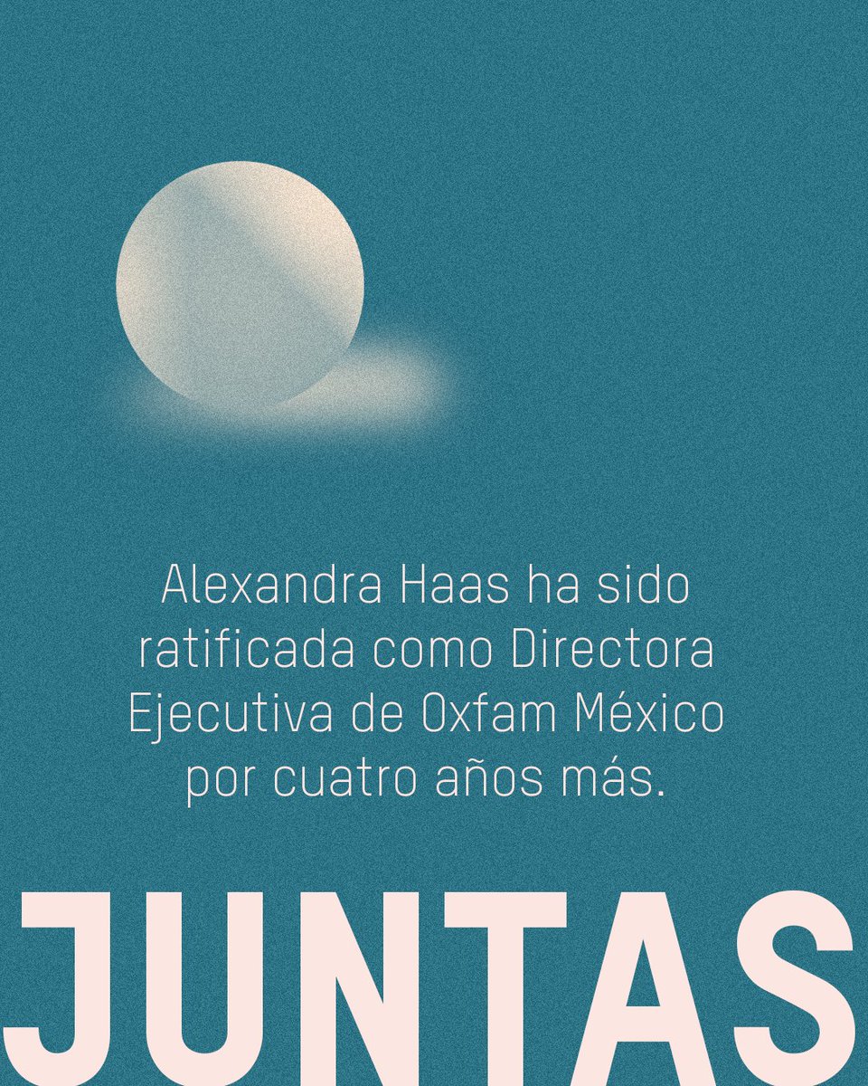 Estamxs muy emocionadxs de compartir que Alexandra Haas (<a href="/ahaasp/">alexandra haas</a>) ha sido ratificada como Directora Ejecutiva de Oxfam México por cuatro años más. 

Su liderazgo nos inspira a seguir luchando por un México más justo 💪

¡Seguimos avanzando juntxs hacia un futuro más igualitario!