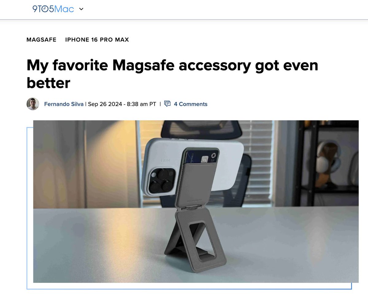 moft_global's tweet photo. Thank you @nandoprince93 @9to5mac for the amazing review of our #MagSafe friendly Snap Phone Tripod Wallet, a minimalist #EDC to enhance your productivity and mobile lifestyle! #workcreateanywhere #phonestand #iPhone16 | https://t.co/WKTCZ4YVws https://t.co/HDiSnMD3Qs