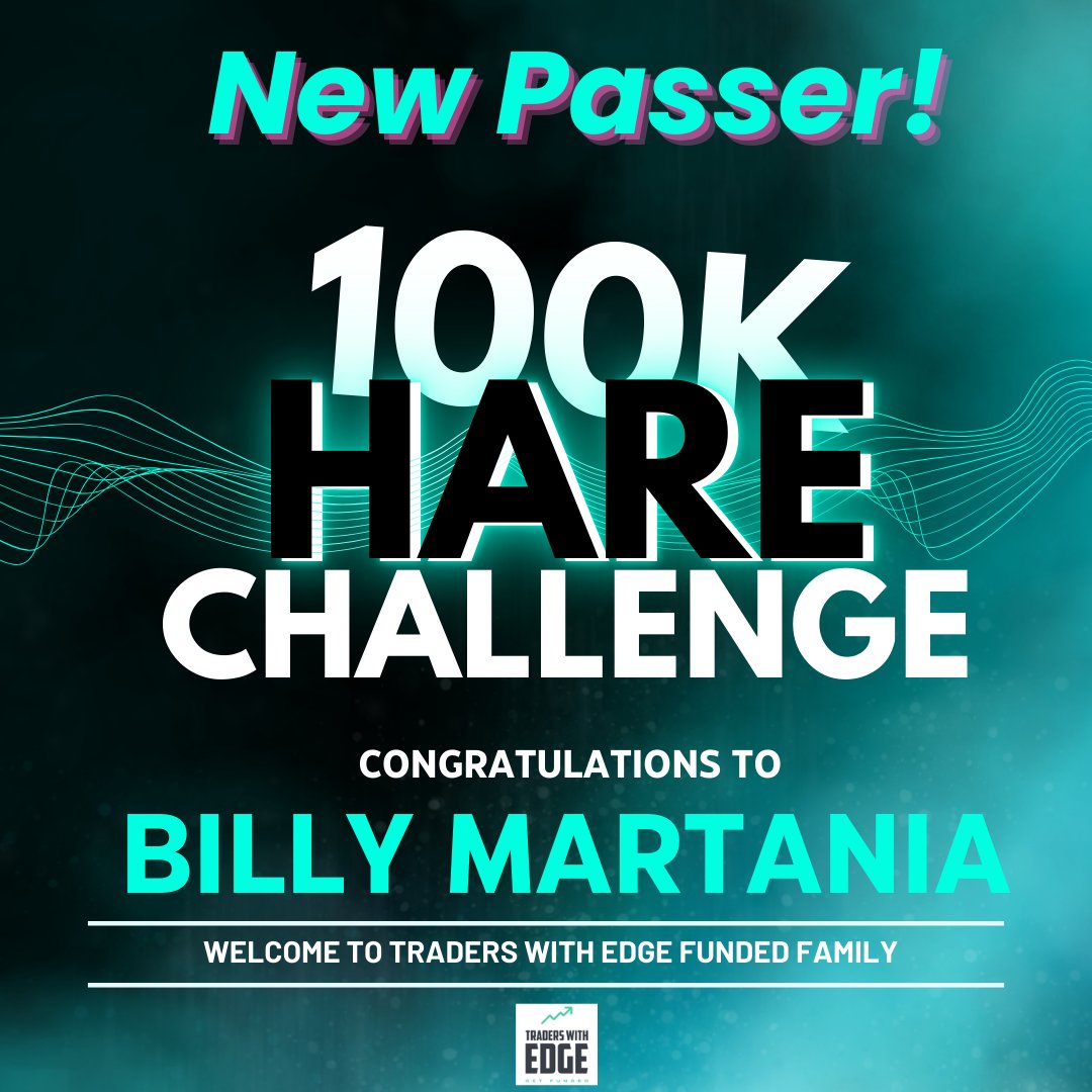 traderswithedge's tweet photo. 🎉 A big congratulations to Billy Martania for passing the 100K Hare Standard Challenge! 🐢💥 Welcome to the exclusive TWE Funded Traders' Club!
Ready to trade with our capital? Start here 👉 https://t.co/GkGZ4WqyBt
#TraderVictory #FundedTraderLife #TradersWithEdge https://t.co/EGpSdhcsJN
