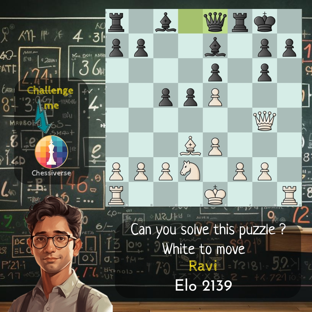 Chessiversegame's tweet image. Can You Solve This Chess Puzzle? 🧩

It&apos;s your move! 🏆 Do you have what it takes to find the winning combination? Show off your chess skills and crack this challenge! 🕵️‍♂️
#ChessOlympiad #chessiverse
#chesspuzzle
