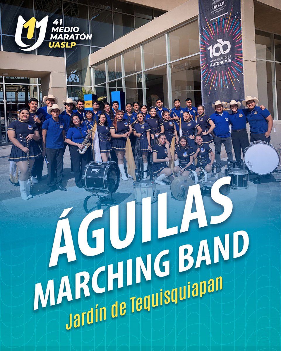 LaUASLP's tweet photo. ¡El domingo será un día maravilloso! 🤩
Desde Ciudad Valles llegará Águilas Marching Band, para animar a las y los corredores en el área del bello Jardín de Tequis 🦅🎷🥁🩵
¡Ya queremos que estén aquí!
#MMUASLP #MrdioMaratón #VolarEsTuPoder #running https://t.co/Tca3hgwvkz