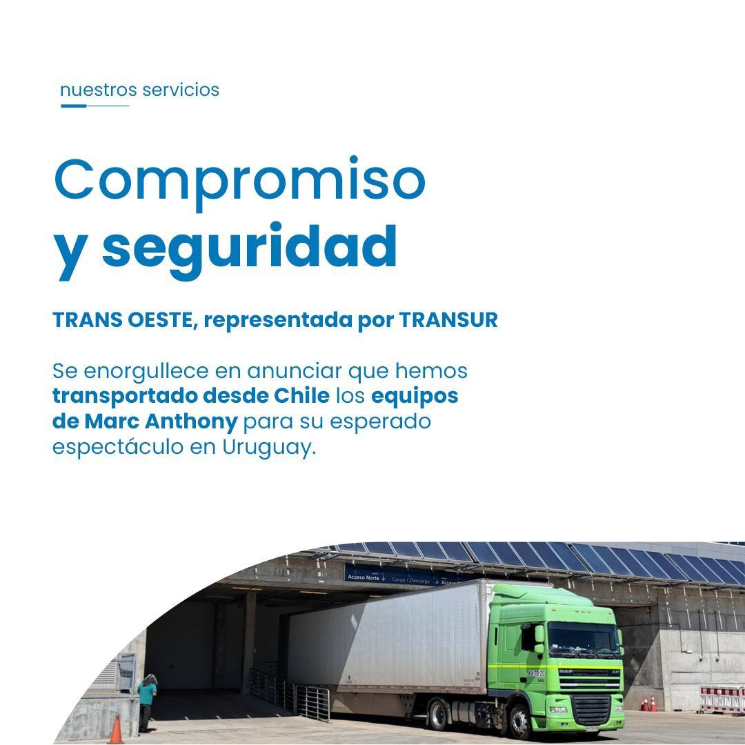 ¡TRANSOESTE presente!

#Transur se enorgullece en anunciar que hemos transportado desde Chile los equipos de Marc Anthony.

🎤✨ ¡Nos vemos en el Antel Arena para una noche inolvidable!

#TransOeste #Transur #MarcAnthony #HistoriaTour2024 #AntelArena
