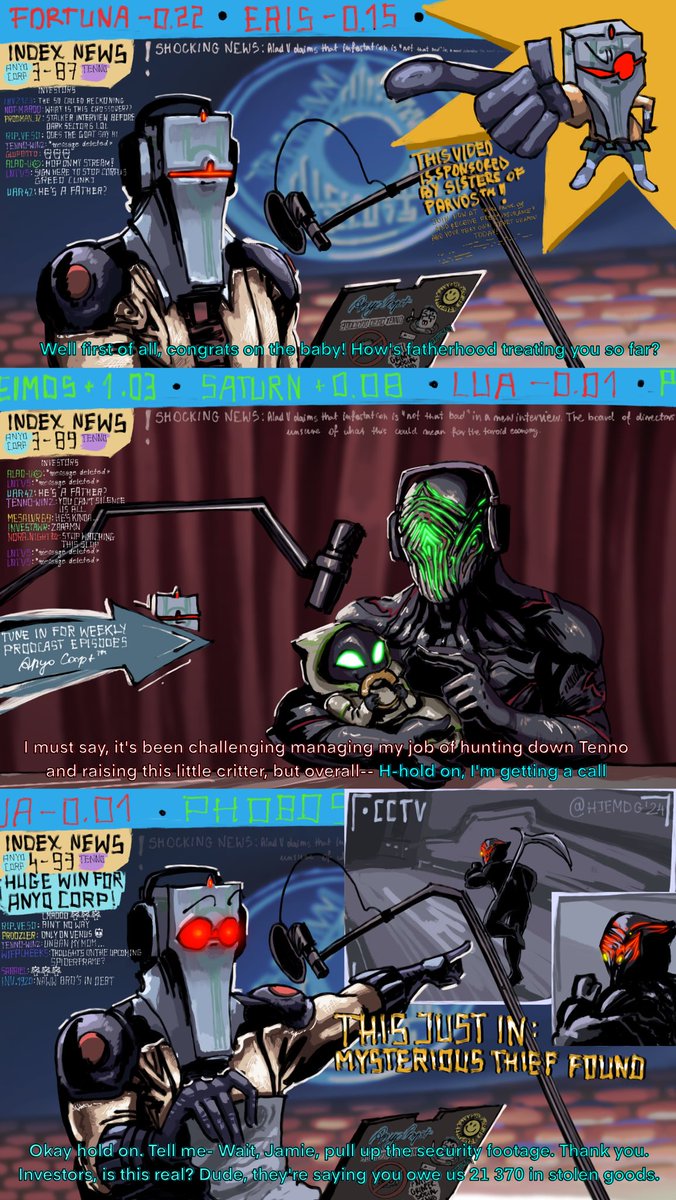Hjemdg's tweet photo. In this episode of John Prodcast: Protector Stalker (and his unpaid medical bills) #Warframe #warframefanart #tennocreate #JohnProdman https://t.co/BayuisNtIa