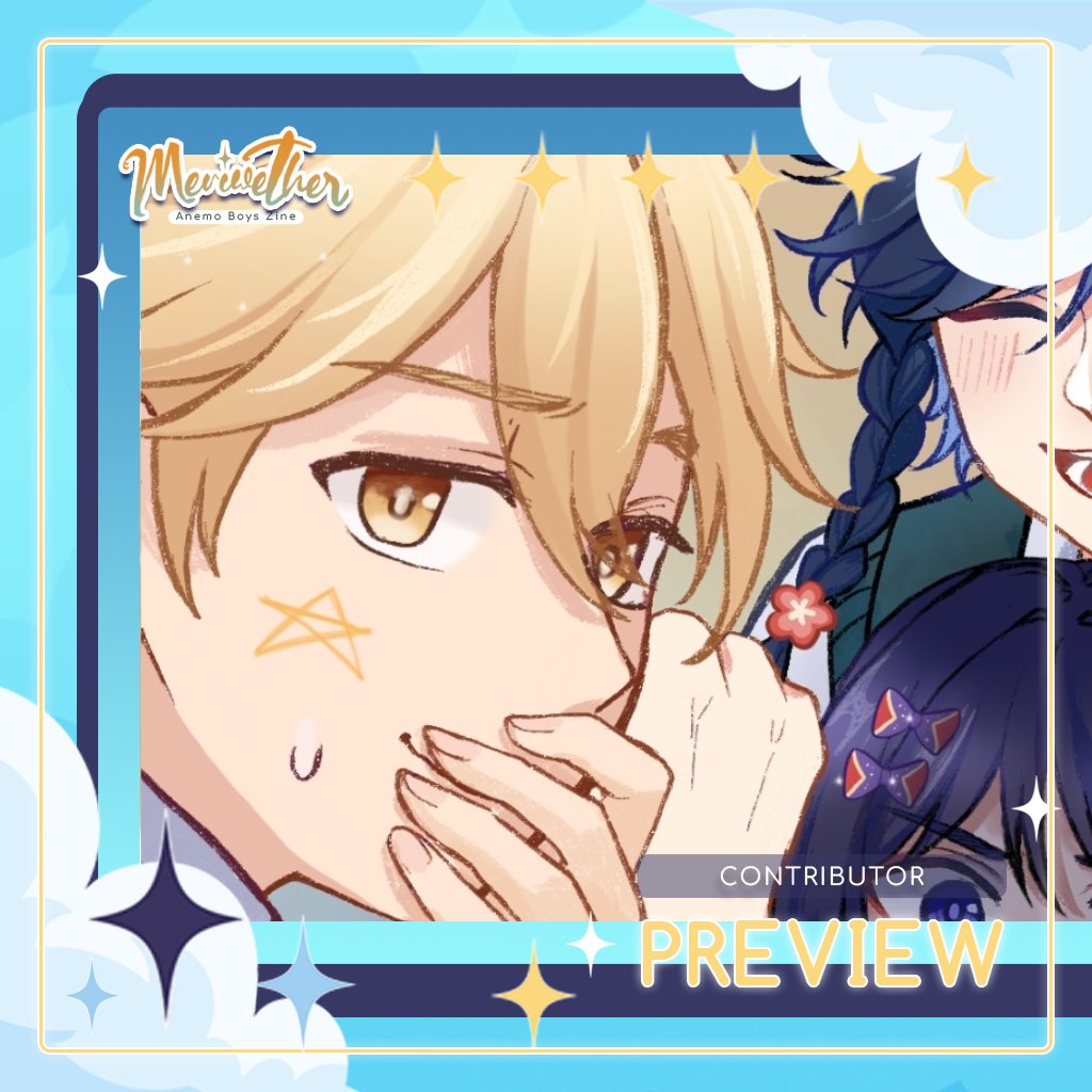 Hellooo :3 here's my silly little preview for my piece for <a href="/Meriwether_Zine/">meriwether: Anemo Boys Zine ☁️🍃 PROJECT CLOSED!</a> 💛 Wanna find out what the gang is doing? Pre-Orders are open!🎀 #GenshinImpact