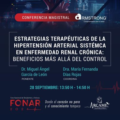ArmstrongStream's tweet photo. Conozca los mecanismos para lograrlo en la Conferencia  *Estrategias Terapéuticas de la Hipertensión Arterial Sistémica en Enfermedad Renal Crónica: Beneficios Más Allá del Control*, presentada por *Armstrong Laboratorios* y parte de *FONAR 2024*, 🫀  Sábado 28 a las 13:50 https://t.co/W83Z4rQezX
