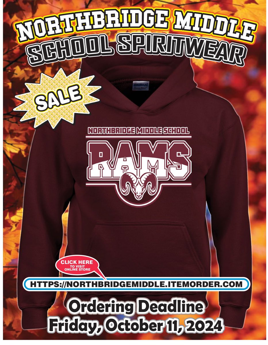 Support NMS PBIS. Get your NMS RAMS Gear. 
Order forms will be sent home Monday. 

Online ordering starts Monday. 

northbridgemiddle.itemorder.com/shop/home/