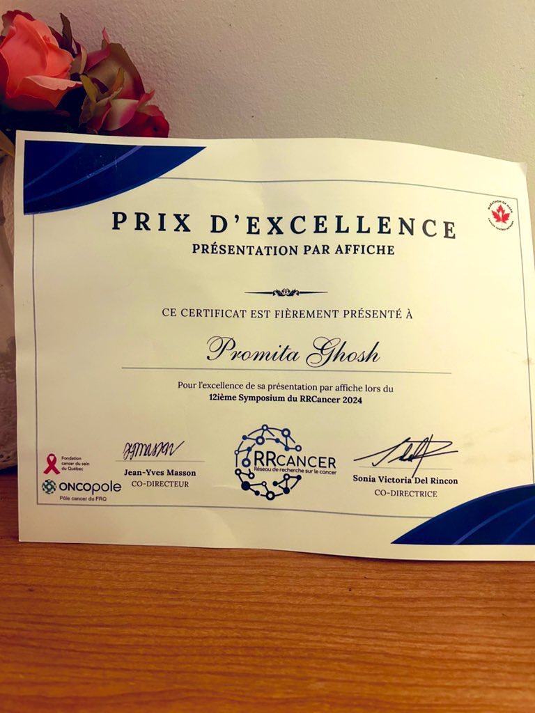 Promita Ghosh (@ghoshonthemove) on Twitter photo I spent two incredible days immersed in all the fantastic science we do in Quebec and getting to know our wonderful patient partners!
Honored to have received the excellence award for my poster
<a href="/Parklabmcgillu/">Morag Park's lab at McGill</a> <a href="/McGillGCI/">Rosalind & Morris Goodman Cancer Institute</a> can never thank you enough ❤️
#RRCancer2024 #phdlife I spent two incredible days immersed in all the fantastic science we do in Quebec and getting to know our wonderful patient partners!
Honored to have received the excellence award for my poster
<a href="/Parklabmcgillu/">Morag Park's lab at McGill</a> <a href="/McGillGCI/">Rosalind & Morris Goodman Cancer Institute</a> can never thank you enough ❤️
#RRCancer2024 #phdlife