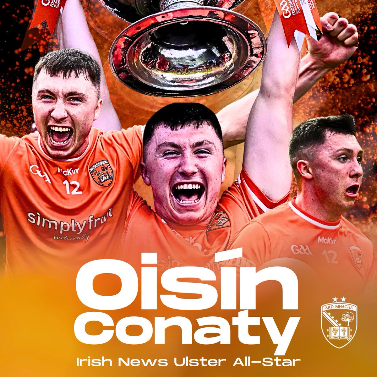 Armagh_GAA's tweet photo. 🌟IRISH NEWS ULSTER ALLSTAR WINNER
Oisín Conaty - Centre Half Forward 💪🏼

A huge congratulations to Oisín on deservedly picking up the award 👏🏼 

#ArdMhachaAbú #BroughtTheOrange #INAllStars https://t.co/78LJXa6rQc