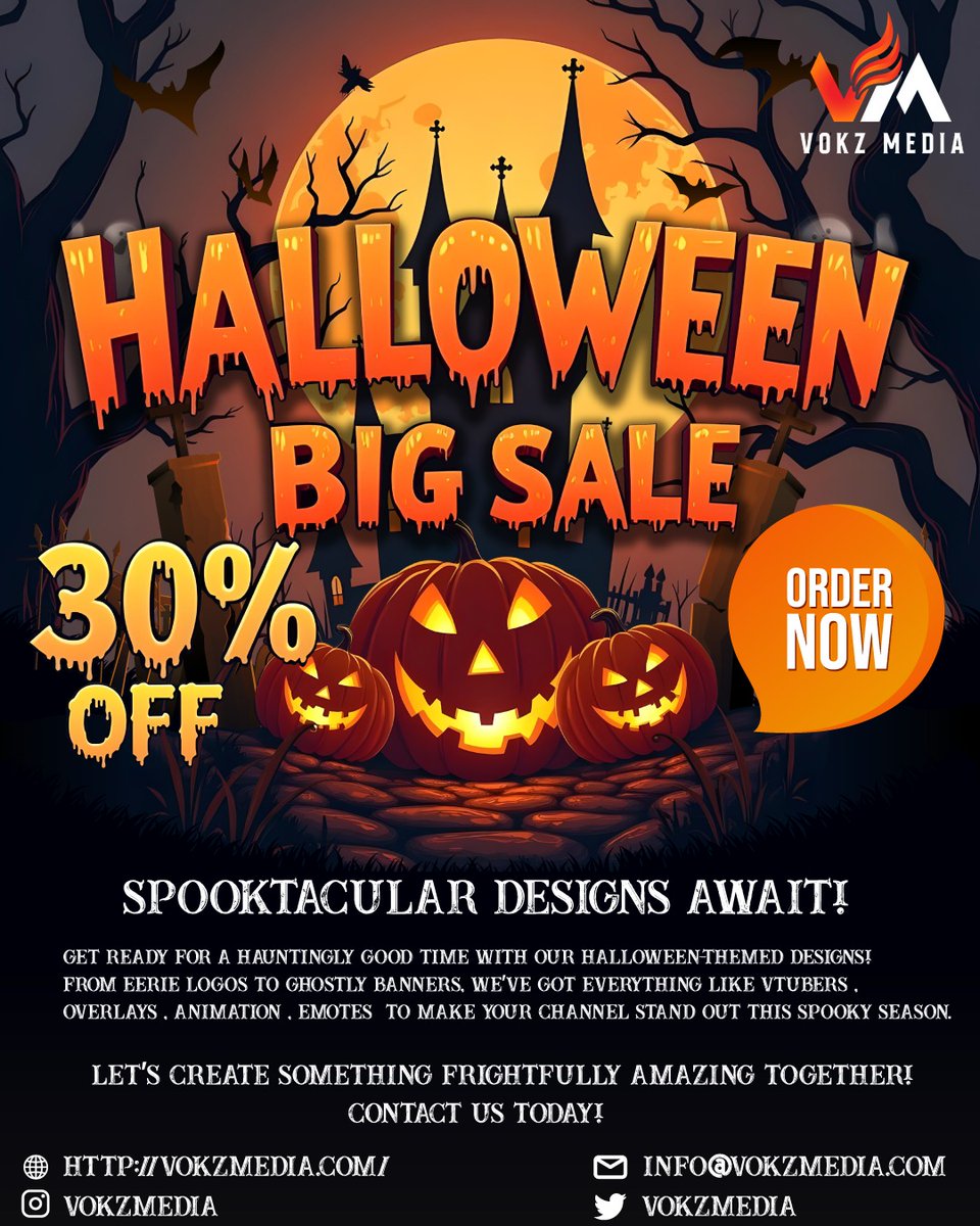 VokzMedia's tweet photo. 🎃 "Don’t ghost your designs! 🎨✨ Grab our Halloween sale and elevate your visuals with wicked deals! #SpooktacularDesigns #streamers #gamers #SmallStreamerCommunity #CallofDuty #Halloween #DeadbyDaylight #TFT #Vtuber #3dartwork https://t.co/mTGwo9Odb1