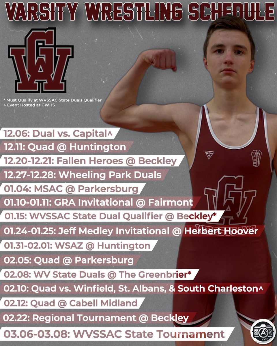 GwhsWrestling's tweet image. The official schedule for this year’s Patriot squad!

#HailGW
📸: AC Designs

*subject to change*
