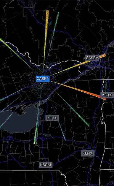 RaguWx's tweet photo. @In2ThinAir @MattWallace888 Those are just radar spikes, and since that map is a collection of different radar site's data it goes in different directions. Sometimes radars pick up these false returns and the mosaic of radars normally can filter them out, but this isn't the case here. Here's a few examples https://t.co/DPcGFsXfV1